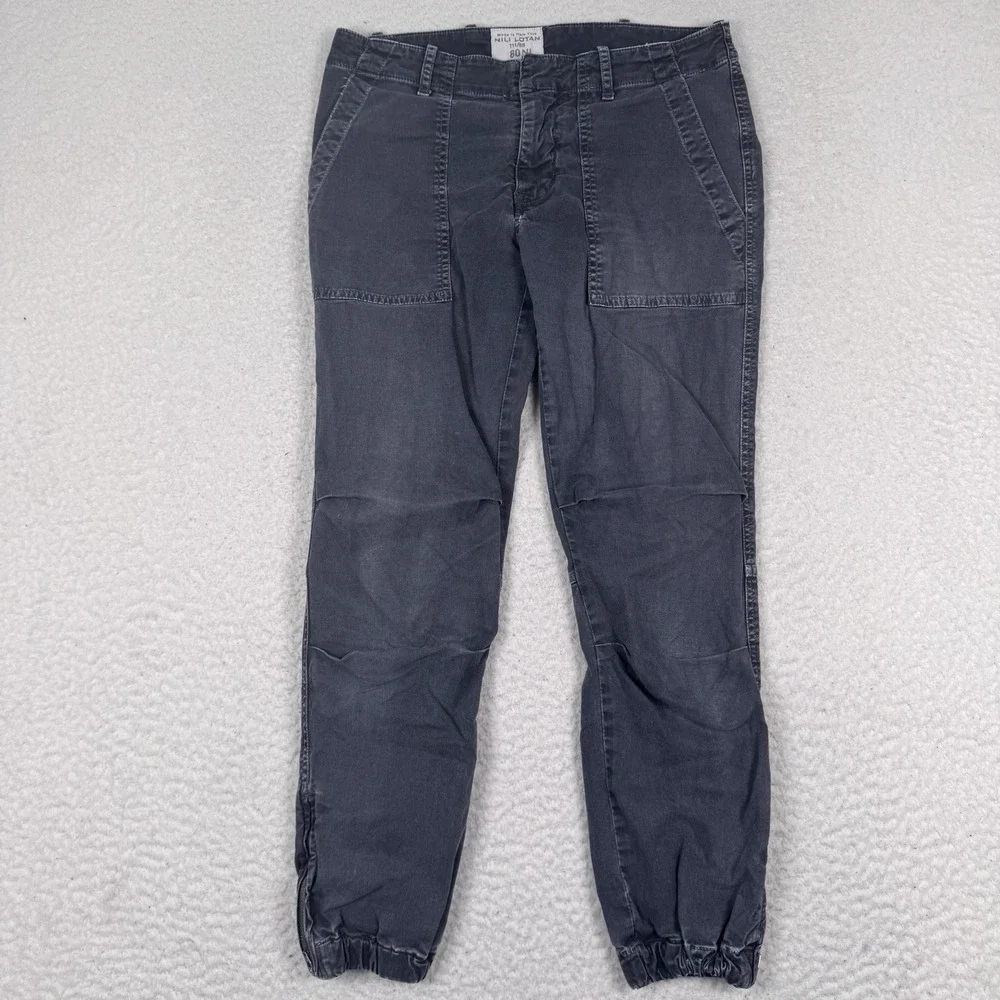 Nili Lotan Cropped Military Pant Size 2 Utility Jogger Black Faded Zip Ankle USA